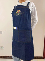 Apron Denim JM Tanpa Lengan Model Silang Punggung Unisex Dewasa Logo Kustom Transfer Panas 68x79cm Dua Kantong Tali Webbing Katun