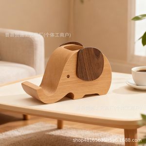 Soporte de escritorio de madera con forma de elefante para bolígrafos y teléfonos, organizador de oficina, estante de almacenamiento, bonito soporte para artículos de papelería - Product Image 4