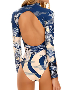 2024 nuevo traje de baño de manga larga de una pieza con estampado Floral para mujer ropa de playa Sexy de talla grande secado rápido transpirable acolchado de alta calidad - Product Image 3