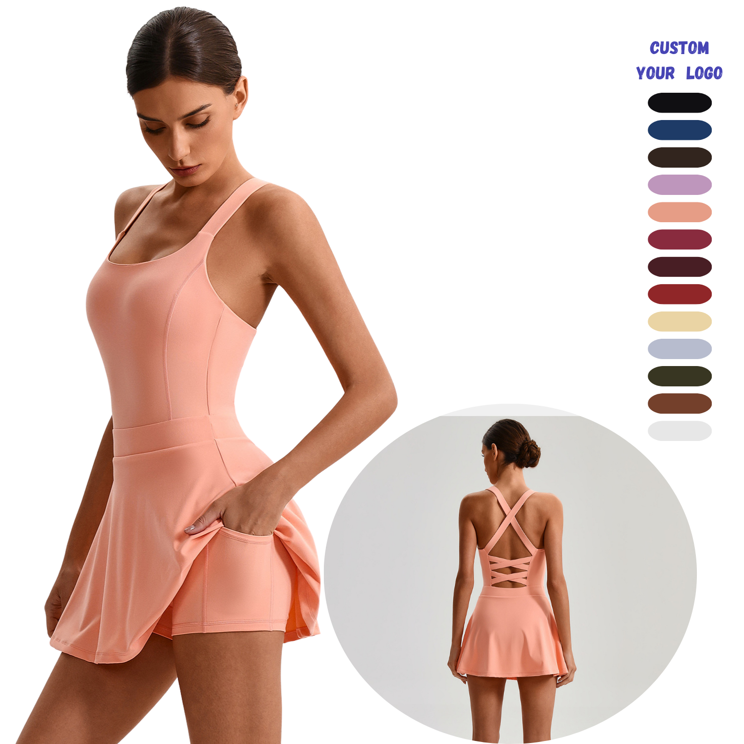 Womens High-Waist Sports Dress with Built-In Shorts Slim Fit Naked Feel Activewear with Crisscross Back for Tennis Yoga Pilates