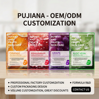 Masque en tissu PUJIANA Botany Fruits en gros OEM ODM, Masque hydratant pour le visage Orange Grenade Raisin Aloès Vera, Logo personnalisé