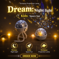 Lampe de Projection USB Personnalisée Étoiles et Lune, Veilleuse Mini Octopus pour Chambre d'Enfant et Bébé, Lampe d'Ambiance Spatiale