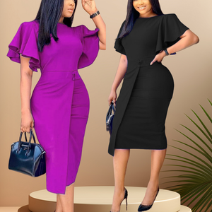 D3167 Trendy O-cuello Puff manga alta cintura Big Swing A-line vestidos de graduación mujeres señora elegante Casual mujeres vestido de talla grande - Product Image 1