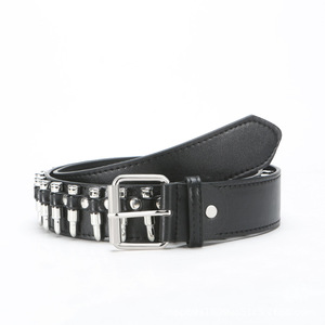 Nouvelle balle noir Pu cuir <span class=keywords><strong>ceinture</strong></span> Bandoleer <span class=keywords><strong>argent</strong></span> <span class=keywords><strong>boucle</strong></span> ardillon mode femmes accessoire - Product Image 5