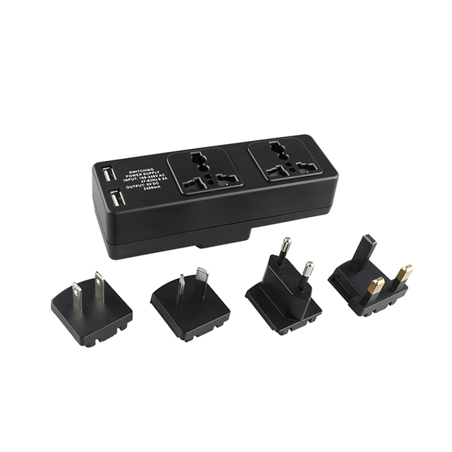 2 Outlets and 2 USB Charger Interchangeable AU EU UK US Plugs Sockets Adapter Surge Protector Extension Smart Socket Power Strip