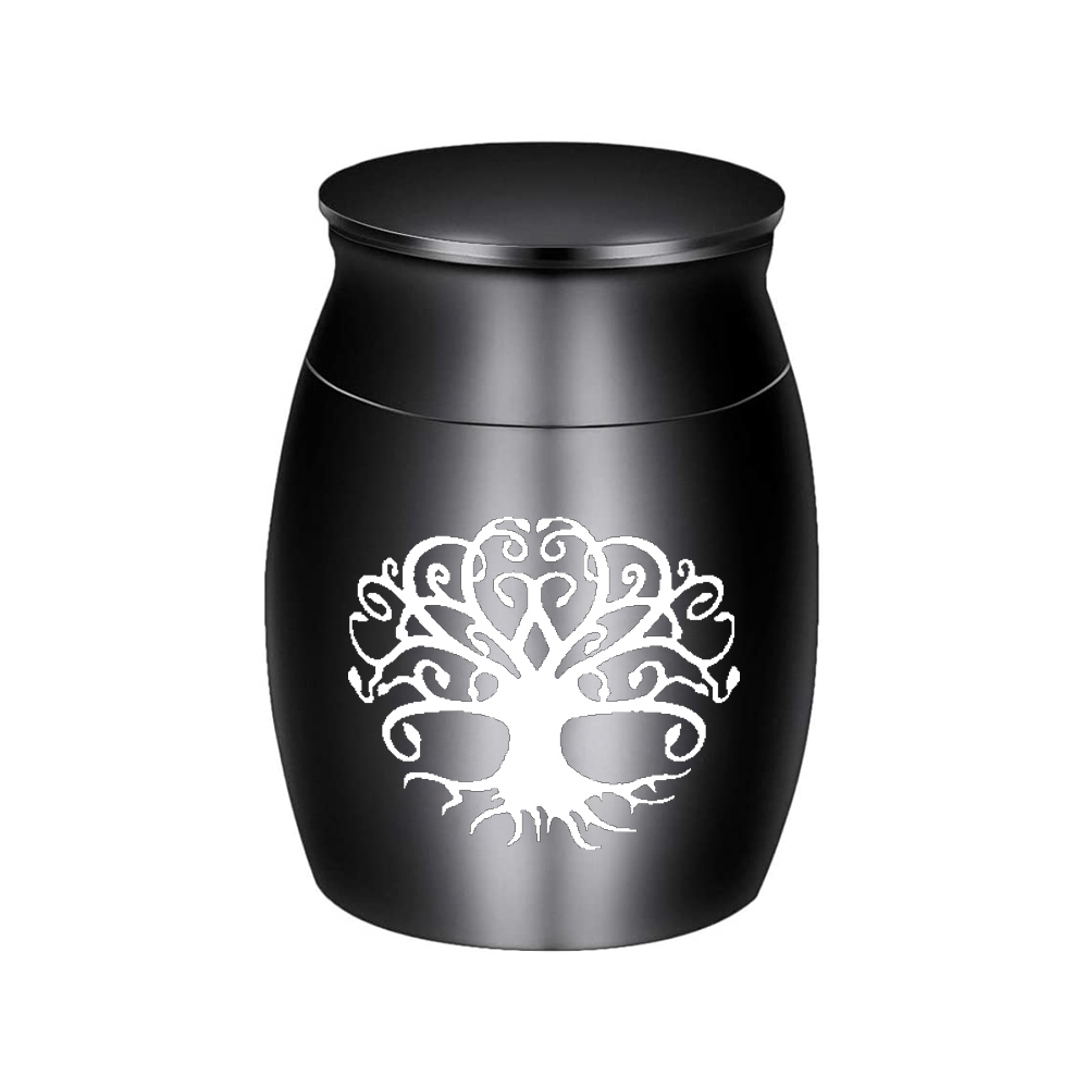 Aluminum Alloy Pet Caskets Urns Tree Printing Memorial Urn Dog Cat Ashes Holder Cremation Urn for Human Pet Ashes Blue/Black