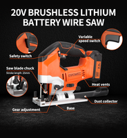 Sierra de calar inalámbrica industrial KAFUWELL PA4509H, kit con motor sin escobillas de iones de litio de 20 V, orbital en forma de T, 3000 spm, para corte de madera