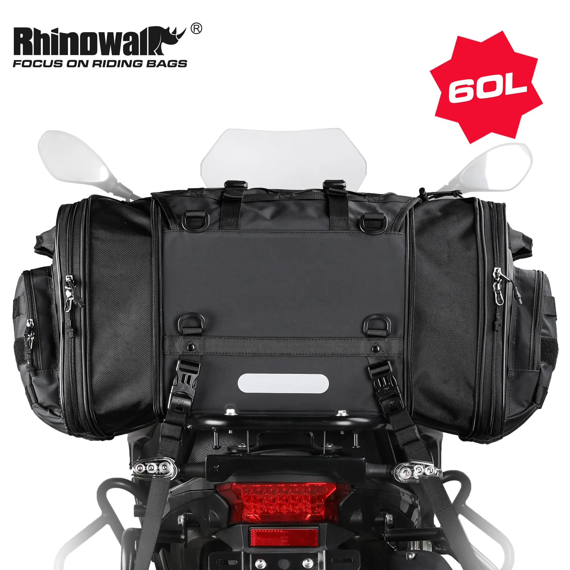 Rhinowalk 40-60L Deluxe Cruiser kuyruk çantası motosiklet kuyruk bagaj motosiklet büyük kapasiteli tur paketi macera için