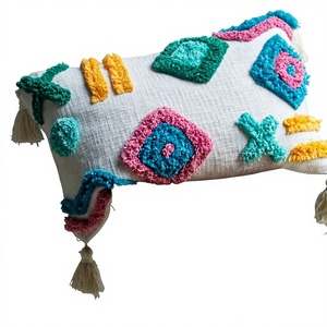 Housse de coussin en laine colorée tuftée pour salon, décoration intérieure avec design personnalisé, oreiller bohème, écologique, OEM personnalisé, vente en gros - Product Image 1