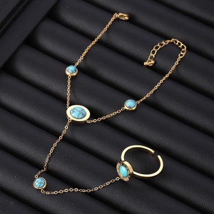 Mode à <span class=keywords><strong>la</strong></span> mode or <span class=keywords><strong>turquoise</strong></span> <span class=keywords><strong>pierre</strong></span> anneau bracelet anneau chaîne bracelet main chaîne or main chaîne en acier inoxydable non ternir - Product Image 2