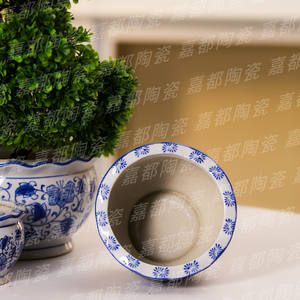 Ensemble de pots en porcelaine bleue et blanche, motif floral et vigne, pots à fleurs ronds en céramique pour bonsaïs et succulentes, décoration intérieure - Product Image 2