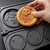 Nouvel équipement de snack-bar en acier inoxydable, machine à gaufres en forme de pièce de monnaie dorée, machine à gaufres en forme de panda de dessin animé, haute productivité