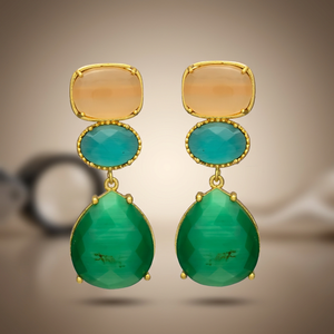 Nouvel Arrivage : Boucles d'Oreilles Pendantes Ethniques en Onyx Vert Doré, Plaqué Or, pour Femme, Idéales pour Mariage, Fiançailles et Soirées - Product Image 3