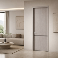 Porte de chambre en MDF mélaminé gris argenté à grain de bois avec ligne de fente et bande de joint pour l'approvisionnement des appartements équipés