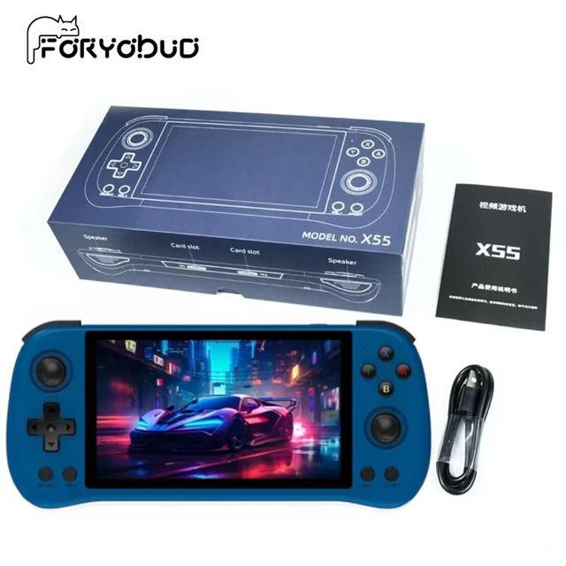 FORYOBUD X55 Retro Handheld Game Console 5.5 Inch HD Portable WiFi Gaming Console for Kids Adults RK3566 Open Source Emulators