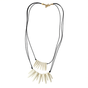 Collar Bohemio de Varias Capas con Colgantes de Dientes de Marfil, Cordón Negro, Cierre Dorado, Joyería de Moda Unisex - Product Image 2
