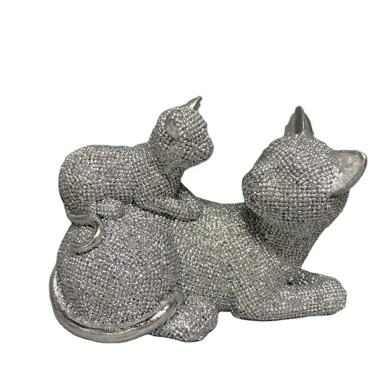 Polyresin Material Diamante Effect Two Cats Figurine Decor