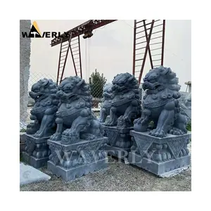 Stone Carvings Fu Dog Sculpture Chinese Lion Statues Outdoor Decor Life Size Foo Dog Stone Statues Black Granite Marble Foo Dogs