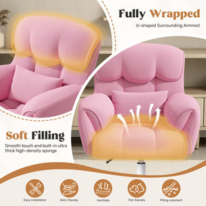 Chaise de bureau pivotante ergonomique moderne en velours, réglable en hauteur avec vérin pneumatique, rembourrage en éponge haute densité pour bureau à domicile ou coiffeuse - Product Image 3