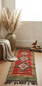 Southwestern Tribal <b>Runner</b> <b>Rug</b> | Handmade Wool Jute Geometric Carpet for Farmhouse Hallway Entryway Bedroom Living Room Decor - Product Image 2