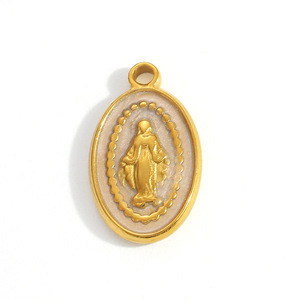 Colgante de la Virgen María con incrustaciones de diamantes en forma de cruz, chapado en oro, para la elaboración de collares, formas mixtas, acero inoxidable, joyería DIY. - Product Image 3