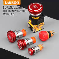 LANBOO 19/22mm 1NO1NC/2NO2NC Tombol Saklar Stop Darurat dengan LED Saklar Latching Baja Tahan Karat IP65 Smart 5A Arus