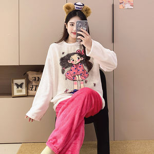 Franela 2025 Otoño e <span class=keywords><strong>Invierno</strong></span> mujer cuello redondo dibujos animados manga larga <span class=keywords><strong>pijamas</strong></span> estudiante <span class=keywords><strong>chica</strong></span> lindo <span class=keywords><strong>Pijamas</strong></span> - Product Image 5