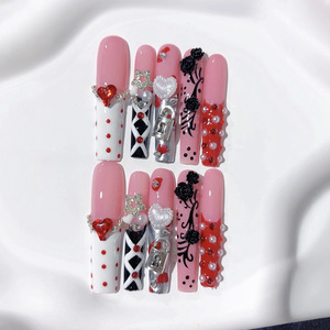 <span class=keywords><strong>Faux</strong></span> <span class=keywords><strong>ongles</strong></span> artificiels en ABS à pression, faits à la main, 10 pièces, couvrance totale, formes carrées/amande/stiletto, tendance, avec <span class=keywords><strong>colle</strong></span>, haute qualité - Product Image 2