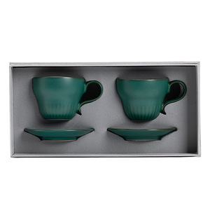 Ensemble tasse et soucoupe à café vertes, 2 pièces, avec poignée, couleur unie, boîte cadeau pour couples - Product Image 5