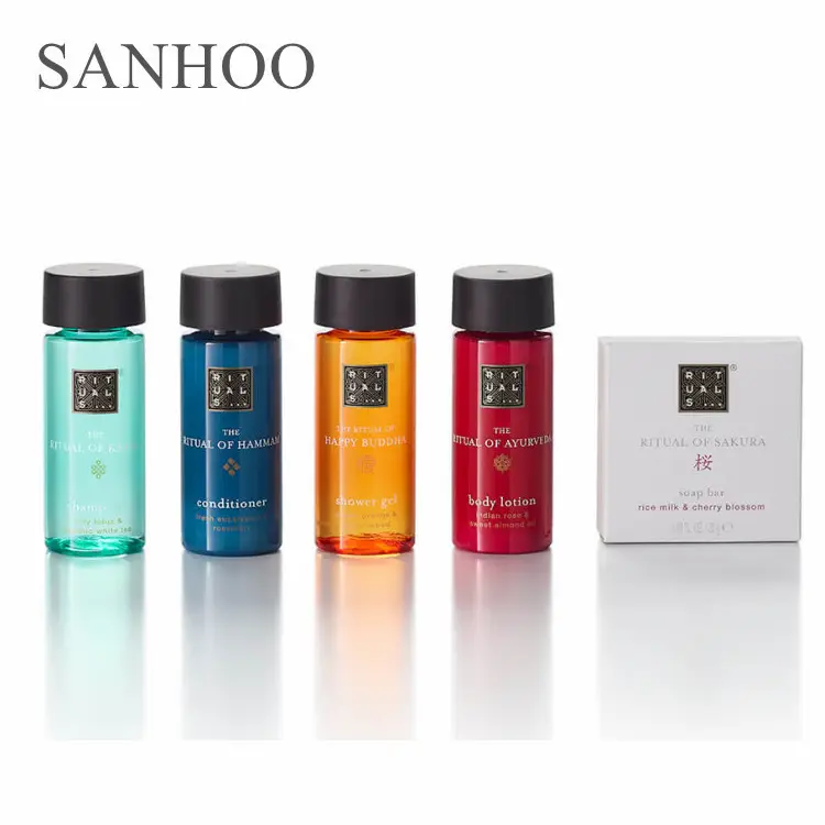 Sanhoo khách sạn tắm Nguồn cung cấp đồ dùng vệ sinh tiện nghi bộ chất lượng cao bán buôn 20ml 30ml khách sạn xà phòng dùng một lần dầu gội đầu