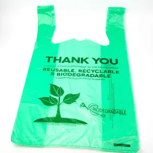 Sıcak satış yüksek kalite 100% biyobozunur süpermarket için biyobozunur Hdpe plastik yelek T-Shirt alışveriş çantaları biyo Compostable çanta