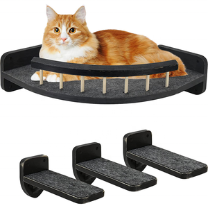 dark indoor mounting hammock cat climbing corner wall shelf perches with cushion pillow with three steps