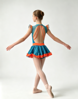 Robe de danse à paillettes pour enfants, bleu orange, à volants, costume de danse personnalisé pour la scène de ballet et les compétitions