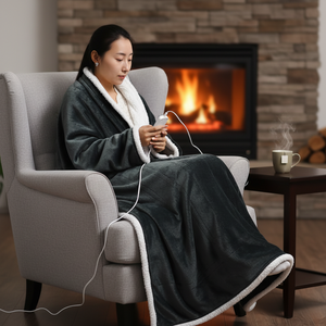 Cape à capuche portable, pull, poncho, couverture avec manches et poches pour les pieds, couverture chauffante portable de taille standard - Product Image 2