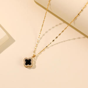 Collar de Acero Inoxidable Chapado en Oro con Colgante de Flor de Trébol de Cuatro Hojas de Cristal de la Suerte de Moda para Mujer - Product Image 5