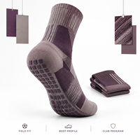 Chaussettes de football mi-mollet antidérapantes en Spandex et Nylon, couleur prune taupe, avec semelle antidérapante, ajustement parfait pour les bottes et talon et orteil renforcés