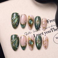 Faux ongles à presser en acrylique faits main, courbe amande moyenne, style français, adaptés à la maternité, couvrance totale, PMMA, amovibles, sans UV, 10 pièces