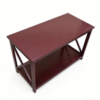 Wohnzimmer-Couchtisch aus Massivholz mit Rotem Mahagoni-Finish und Unterer Ablagefläche, X-förmiger Rahmen, Mitteltisch für das Wohnzimmer