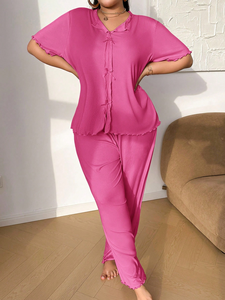 Biancheria da notte da donna grassa all'ingrosso nuova <span class=keywords><strong>moda</strong></span> con fiocco e colori a contrasto pigiami Set pigiami di san <span class=keywords><strong>valentino</strong></span> taglie forti - Product Image 3