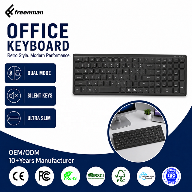 Full Size Dual Mode Black Low Profile Keyboard Multimedia  Anti Ghosting  Home Office Wireless Computer Keyboard for PC Laptop