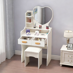 Juego de tocador blanco con espejo en forma de corazón |   Mesa de Maquillaje para Dormitorio Juvenil y Femenino - Product Image 1