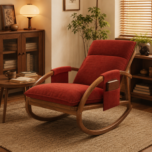 <span class=keywords><strong>Poltrona</strong></span> a <span class=keywords><strong>dondolo</strong></span> in tessuto stile Mid-Century con struttura in legno e tasca laterale <span class=keywords><strong>per</strong></span> soggiorno, camera da letto, sala lettura - Product Image 2