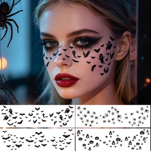 Tatouages faciaux de Halloween à effet taches de rousseur, motifs chauve-souris noire effrayante, citrouille et toile d'araignée, kit de maquillage pour fêtes - Product Image 1
