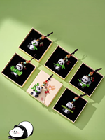Breloque Panda en Bambou Style Chinois, Pendentif Panda Mignon en Bambou, Porte-clés Tressé Perlé, Boîte Cadeau Lotus, Souvenir
