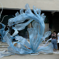 Instalasi Bunga Organza Raksasa Warna Teal Kustom M962, Kain Mesh, Perlengkapan Bunga, Dekorasi Pesta & Latar Belakang Upacara Pernikahan