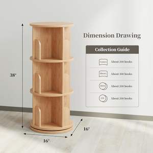 단단한 나무 360 ° 회전 책장 공간 절약형 360 ° 회전 책장 보관 랙 타워 튼튼한 거실 가구 - Product Image 2
