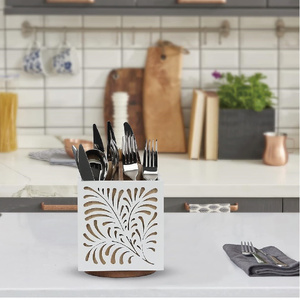 Organisateur de couverts en bois laqué carré rotatif pour comptoir de <span class=keywords><strong>cuisine</strong></span> et bureau - Product Image 3