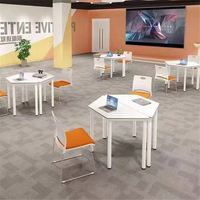 Table d'entraînement hexagonale color-block modulaire avec fente pour support de tablette pour salle de classe et réunion