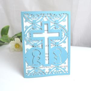 <span class=keywords><strong>Carte</strong></span> d'invitation de baptême croix bébé garçon, carpette découpe laser pour la sainte communion, 1 pièce - Product Image 3