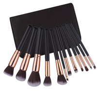 Offre Spéciale Rose Or Haute Qualité Synthétique Noir Fondation Professionnel Privé Étiquette En Gros 14pcs maquillage Brosse Ensemble